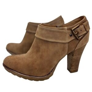 Sofft Willa Booties Brown Burnished Leather Stacked Heel Womens 8.5 Ankle Boots